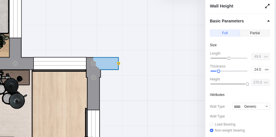 impossible to change the wall dimensions length and heigth